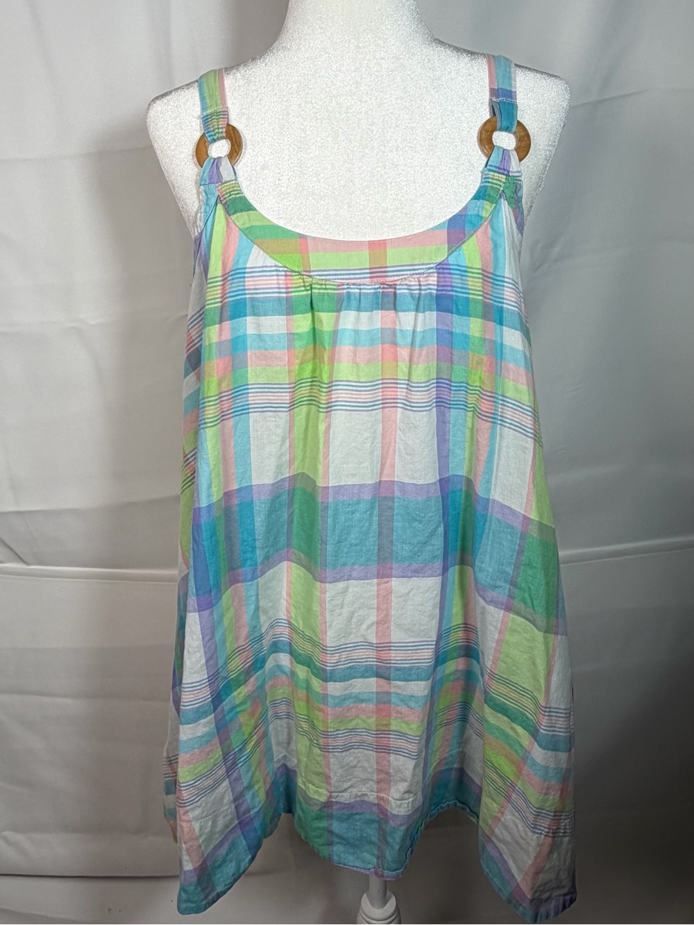 Victoria's Secret PINK Plaid Tank Dress Pastel Tunic Bamboo Ring Straps Medium